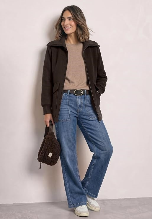 LTD QR Wool Coat w. Knitted St – Auburn Brown 