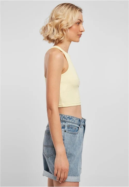 Ladies Cropped Rib Top Yellow