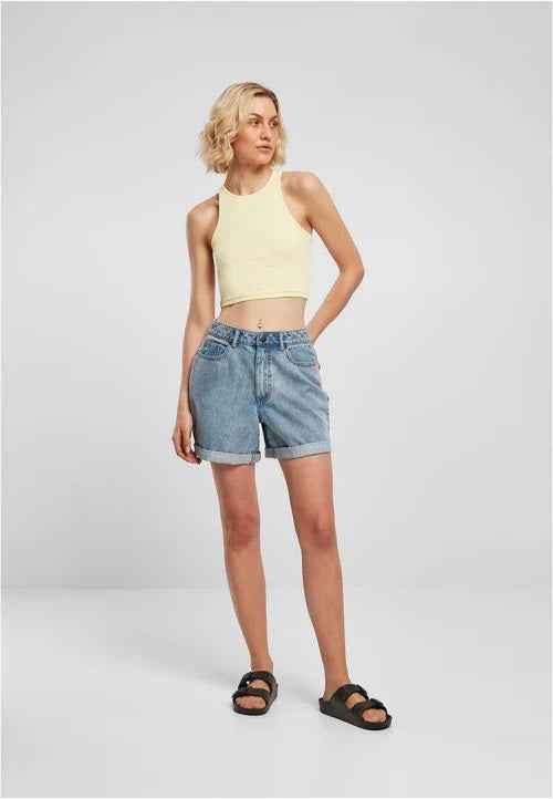 Ladies Cropped Rib Top Yellow