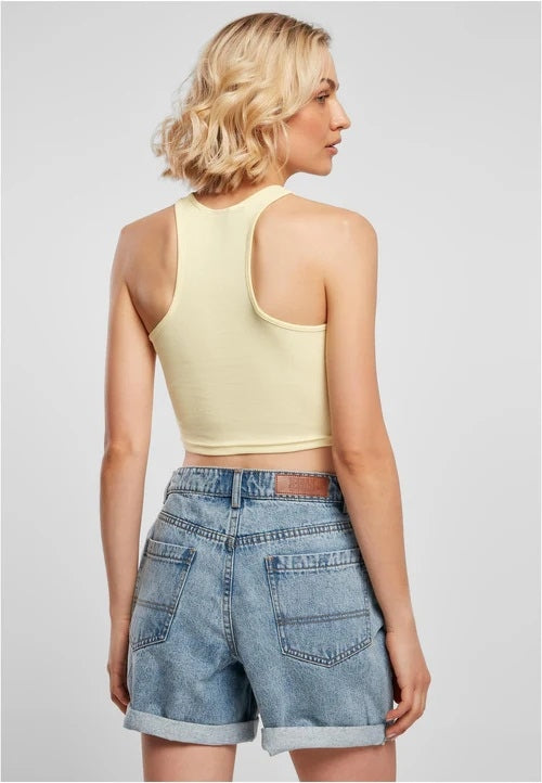 Ladies Cropped Rib Top Yellow