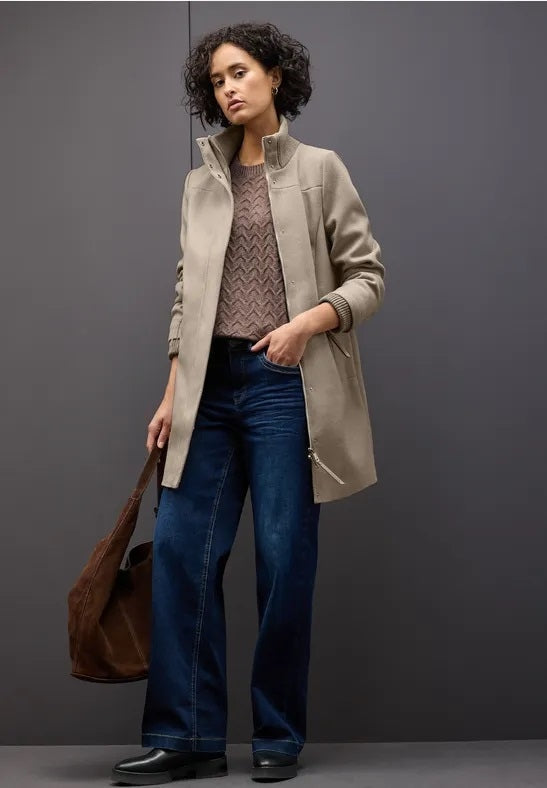 LTD QR Coat w. Knit Details – Soft Sand Melange #farbe_soft-sand-melange