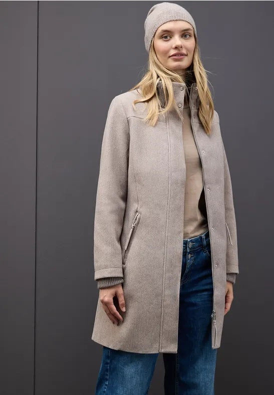 LTD QR Coat w. Knit Details – Sand Mocca Melange 