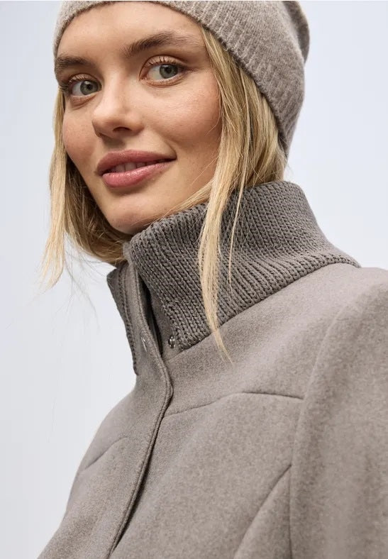LTD QR Coat w. Knit Details – Sand Mocca Melange 